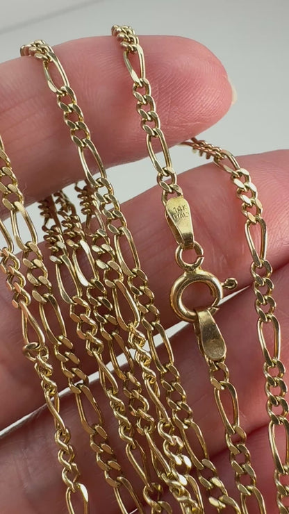25.5" Italian Solid 14K Yellow Gold Classic Figaro Chain, 8 grams