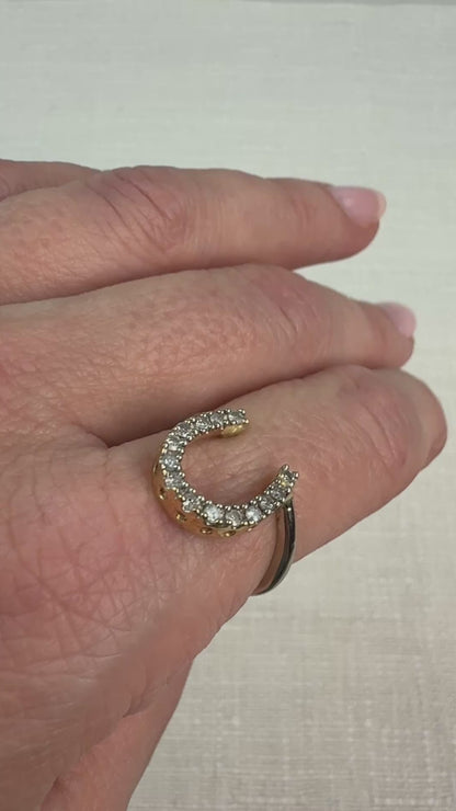 14K Solid Gold Horseshoe and Diamond Ring, Size 6.25