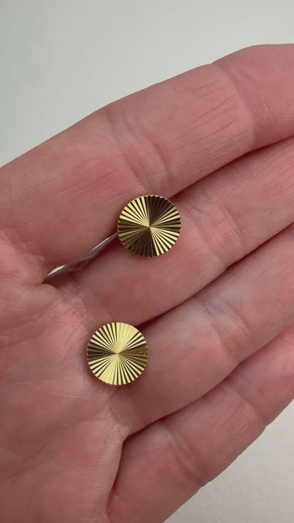 Estate 14k Solid Yellow Gold Small Engine-turned Stud Earrings, 1.6 g