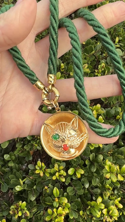 17.5" Vintage Green Silk Cord with 13mm 14K Gold Bolt Clasp