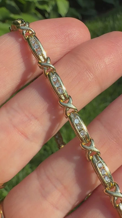 Estate 7" Solid 14K Gold Diamond X & Bar Link Bracelet 4mm 8.32g
