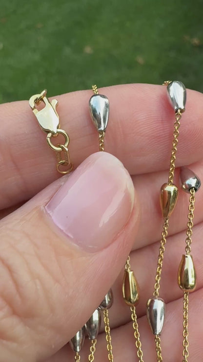 17" Solid 14K Two-Tone Gold Beaded Satellite Station Chain, 5 g