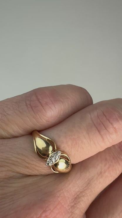10K Solid Yellow Gold Sculptural Diamond Accent Ring, Size 5