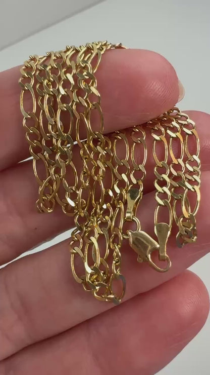 22" Solid 10K Yellow Gold Classic Figaro Chain, 4.67 g