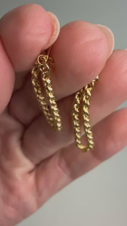 OraAmerica Solid 14k Yellow Gold Rope Hoop Earrings, 1 g