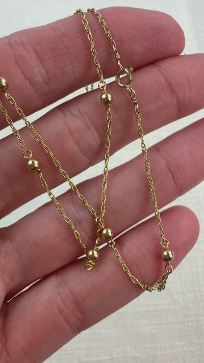 16" Satellite Beaded Station Necklace Solid 14K Yellow Gold 1.88 g