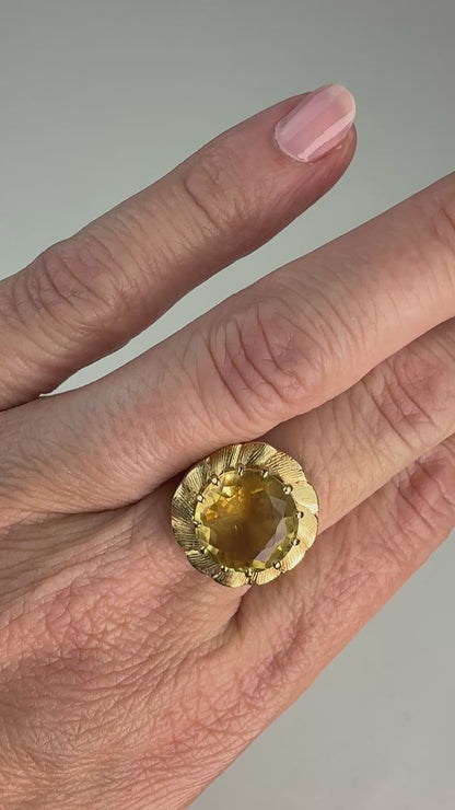 14K Solid Yellow Gold 14K Yellow Gold 11.5mm Citrine Statement Ring, Size 6.75