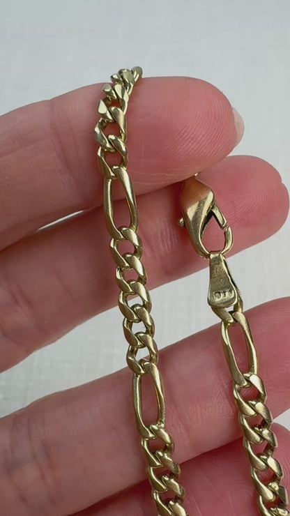 6.25" Figaro 14K Yellow Gold Bracelet 4.3mm 8.32g