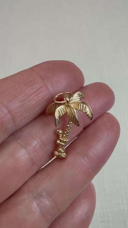 Vintage Solid 9K Yellow Gold Articulated Tropical Tree and Climber Pendant/Charm, 2.67 Grams