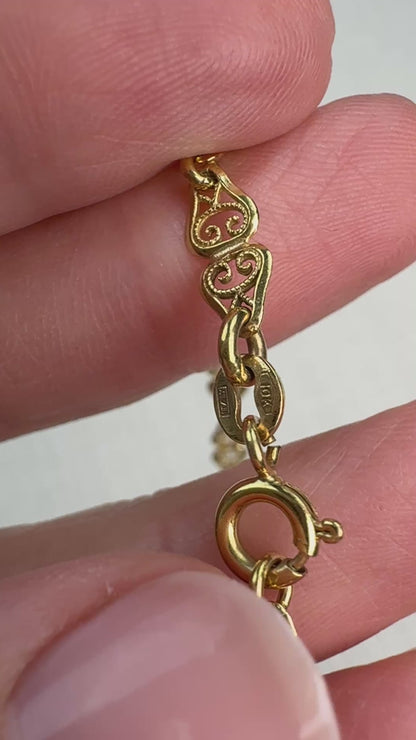 7" Vintage Solid 10K Yellow Gold Italian Filigree Bracelet, 3.6 g