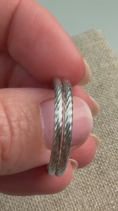 14K Solid White Gold Mid-Size Twisted Rope Hoops, 2 g