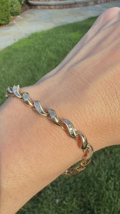 7" Solid 14K Gold and Diamond Openlink San Marco 5.2mm Bracelet - 9.95 grams