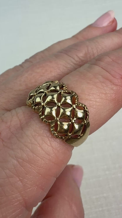 10K Solid Yellow Gold Bold Open-Work Lattice Design Ring, 11.5 mm, Size 7