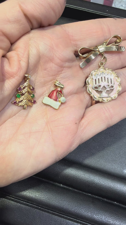 Estate Vintage 14K Christmas Tree Pendant/Charm with Gemstones  1.0 g