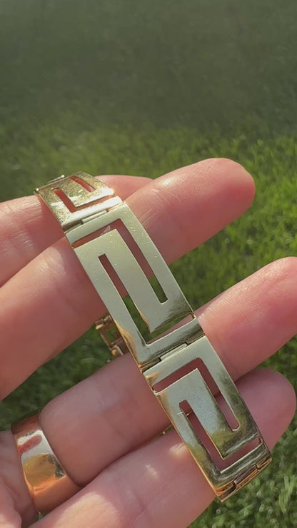 7.25" Bold Solid 14K Yellow Gold Greek Key Graduated Bracelet, 16.90 g