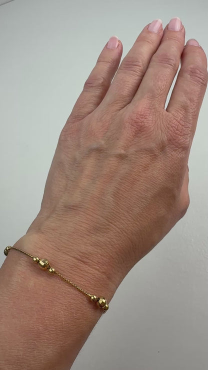 6.5" Solid 14K Yellow Gold Bead Station Bracelet, 2.5 g