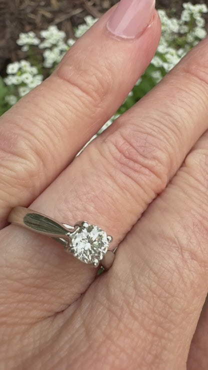 Solid Platinum .50 Carat Natural Octagon Cut Diamond Solitaire Ring, 4.81 grams