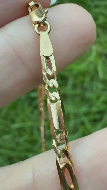 7" Italian Solid 9K Yellow Gold UnoAerre Figaro Bar Link Bracelet, 3.61 g