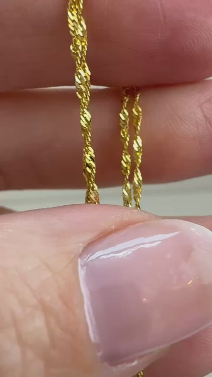 18" Solid 14K Yellow Gold Fine Singapore Link Chain, 1.15 g