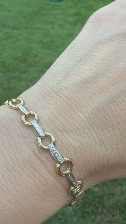 6.75" Solid 10K Two Tone Gold Fancy Link Bracelet, 4.05 g