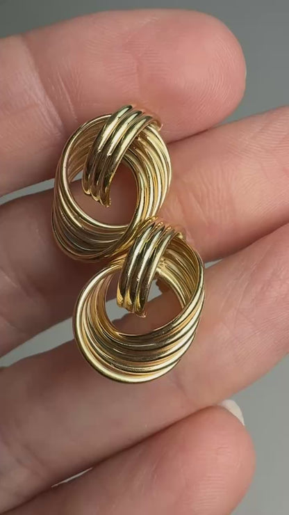 14K Solid Yellow Gold Interlocking Circle Post Earrings, 2 g