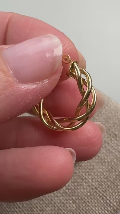14k Solid Yellow Gold  Michael Anthony Braided Hoop Earrings, 2.10 g