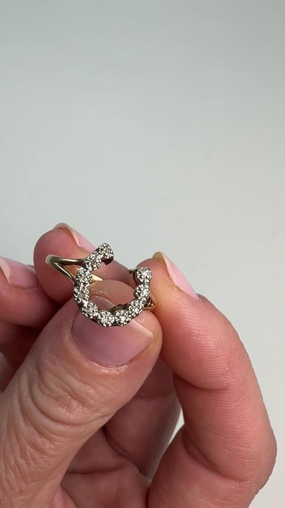 10K Yellow Gold and Diamond Vintage Horseshoe Ring, Size 6.75