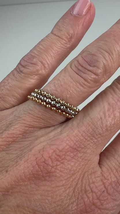 10K Estate Tri-Color beaded stacking rings. 3.19g