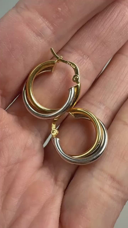 14k Solid Two Tone Gold Small Classic Overlapping Hoop, 1.47 g