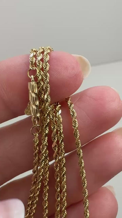 18" Solid 14K Yellow Gold Diamond-Cut Rope Chain, 4.89