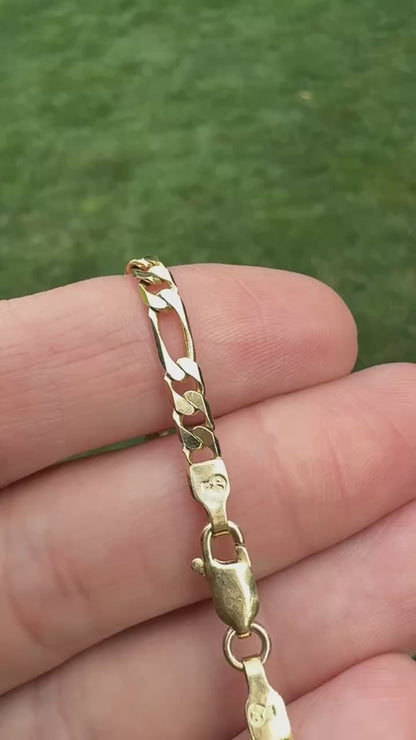 8" Italian Solid 14K Yellow Gold Figaro Bracelet, 5.25 g