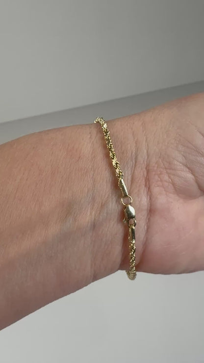 7" Diamond Cut Rope Bracelet 14K Yellow Gold Chain 1.75mm 1.52g