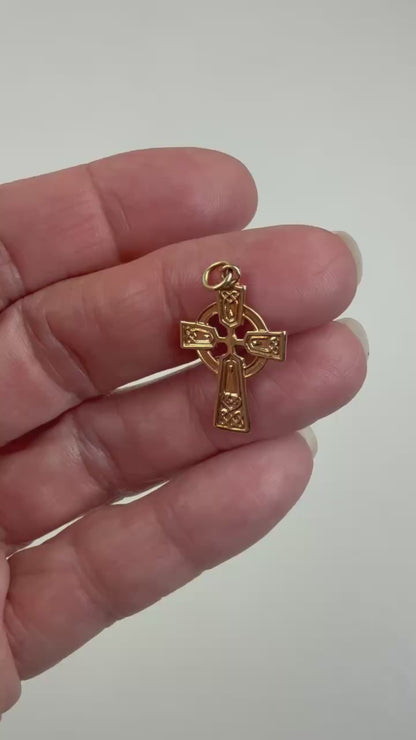 Solid 14K Yellow Gold Celtic Revival Style Cross — 1.9 grams
