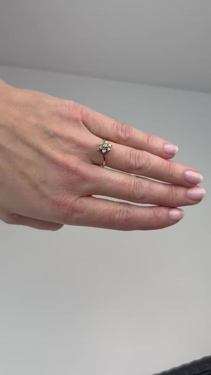 14K Vintage Opal Cluster Ring Yellow Gold, Size 4.5