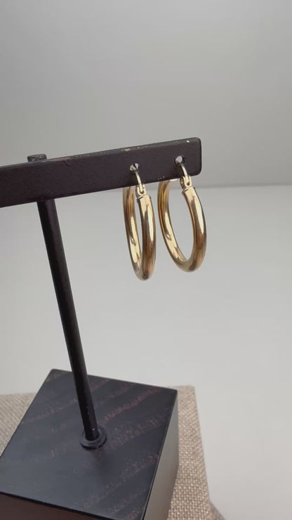 14k Solid Yellow Gold Classic Mid-size Hoop Earrings, 2.27 g