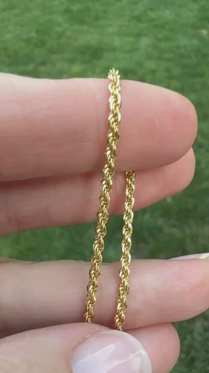 8.58" Italian Solid 14K Yellow Gold Rope Chain Bracelet, 3.4 g