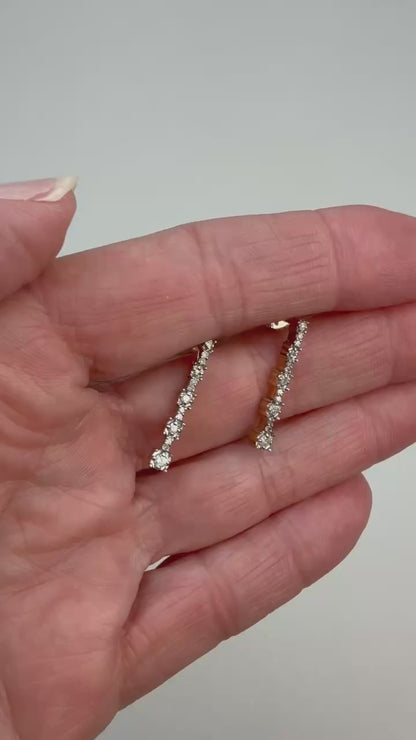 Classic Solid 10K Yellow Gold Graceful Diamond Elongated Drop Earrings, 2 g