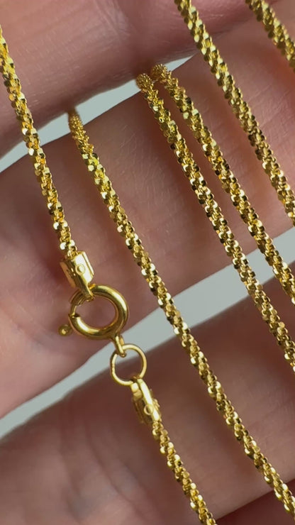 18" Solid 14K Yellow Gold Fine Textured Popcorn Link Chain, 1.80 g