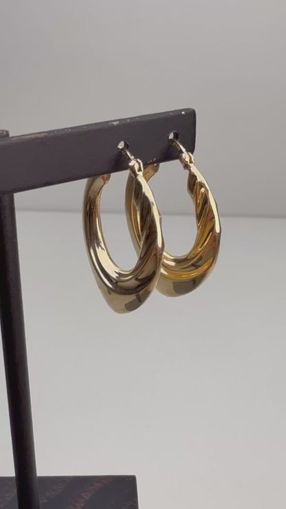 14k Solid Yellow Gold Sculptural Bold Hoop Earrings, 3.22 g