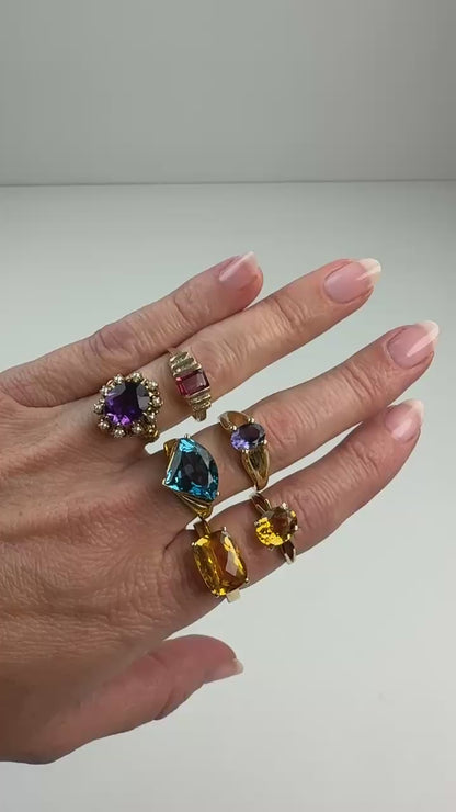 14K Solid Yellow Gold Oval Shaped Faceted Iolite Ring, Size 6.75