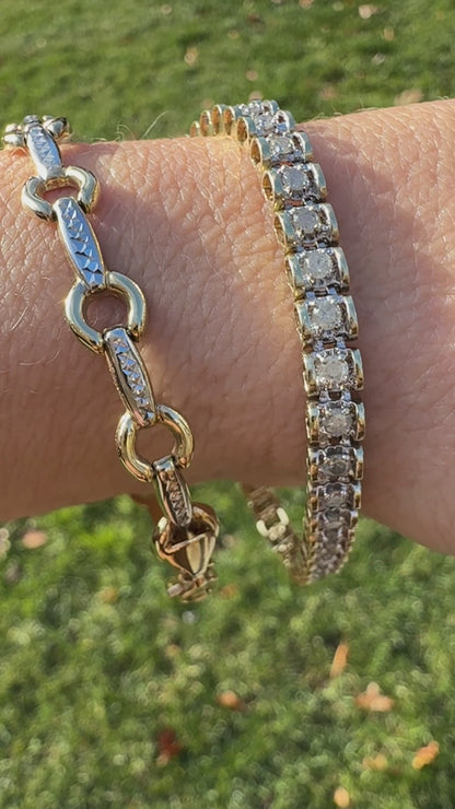 7.125" Vintage 2.75 ctw Natural Diamond Tennis 10K Two-Tone Gold Bracelet 4.62mm 9.65g