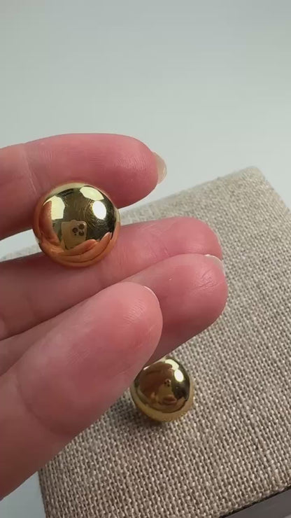 14K Solid Yellow Gold Polished Dome Stud Earrings, 2.25 g