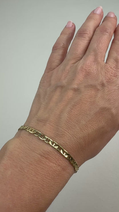 7.25" Solid 10K Yellow Gold Classic Flat Mariner Link Bracelet, 4.59 g