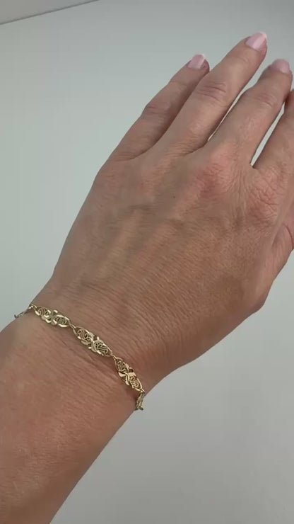7" Solid 14K Yellow Gold Oval Open Work Link Bracelet, 3.7 g