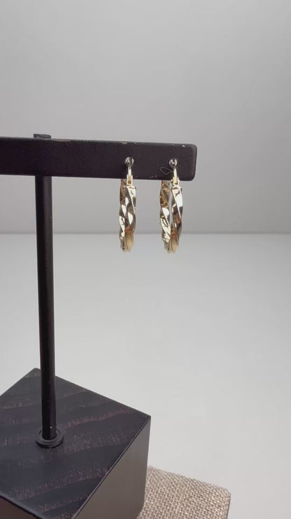 14k Solid Yellow Gold Italian Twisted Hoop Earrings, 1.33 g