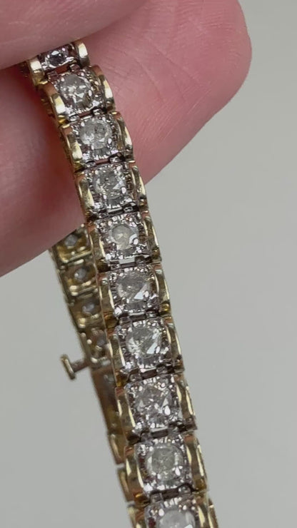 7.125" Vintage 2.75 ctw Natural Diamond Tennis 10K Two-Tone Gold Bracelet 4.62mm 9.65g