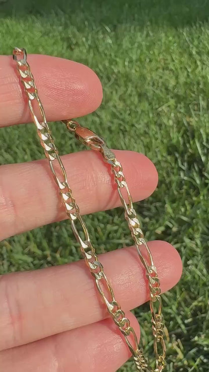 7.75" Classic Solid 14K Yellow Gold Figaro Bracelet, 4.34 g