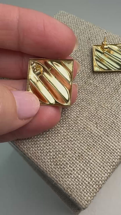 14k Solid Yellow Gold Geometric Statement Earrings, 1.9 g