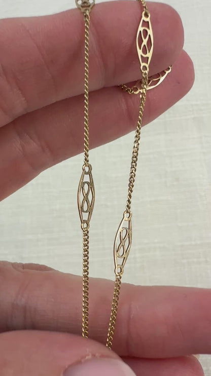 Vintage 20" Italian Solid 10K Yellow Gold Filigree Station Chain