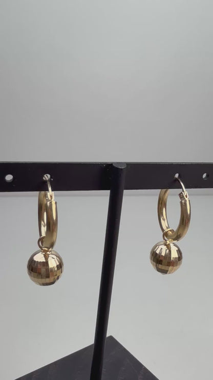 Estate 14k Solid Yellow Gold Hoop with Removable Disco Ball Earrings